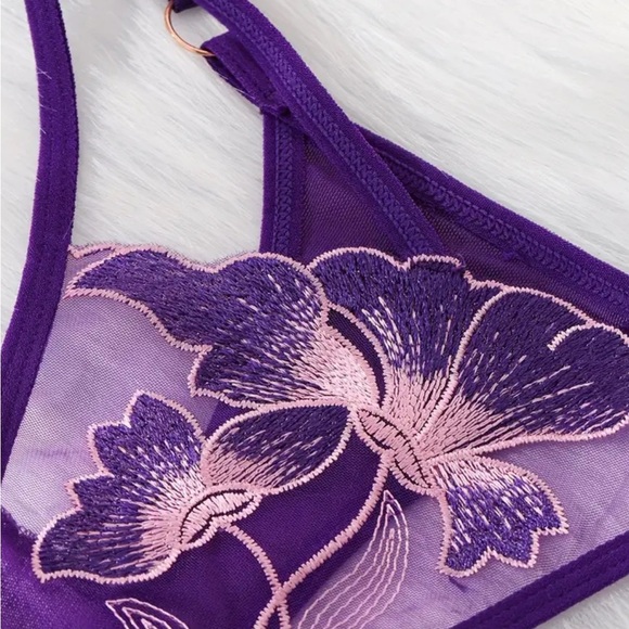 Orchid‎ Embroidered Sheer Mesh Cut Out Adjustable Satin G-String Thong Panty NEW - Picture 14 of 16